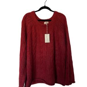 Universal Thread Women's Plus Size Red Cable Knit Crewneck Sweater - 3X - NWT